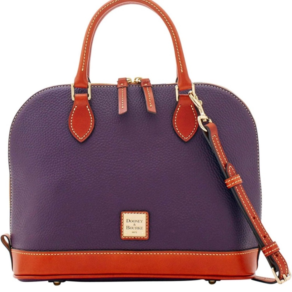 Dooney & Bourke Pebble Grain Zip Zip Satchel Bitsy Bag purple w/ shoulder strap